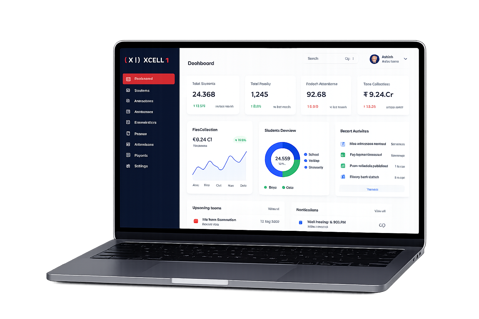 Xcell1 institution dashboard shown on a laptop