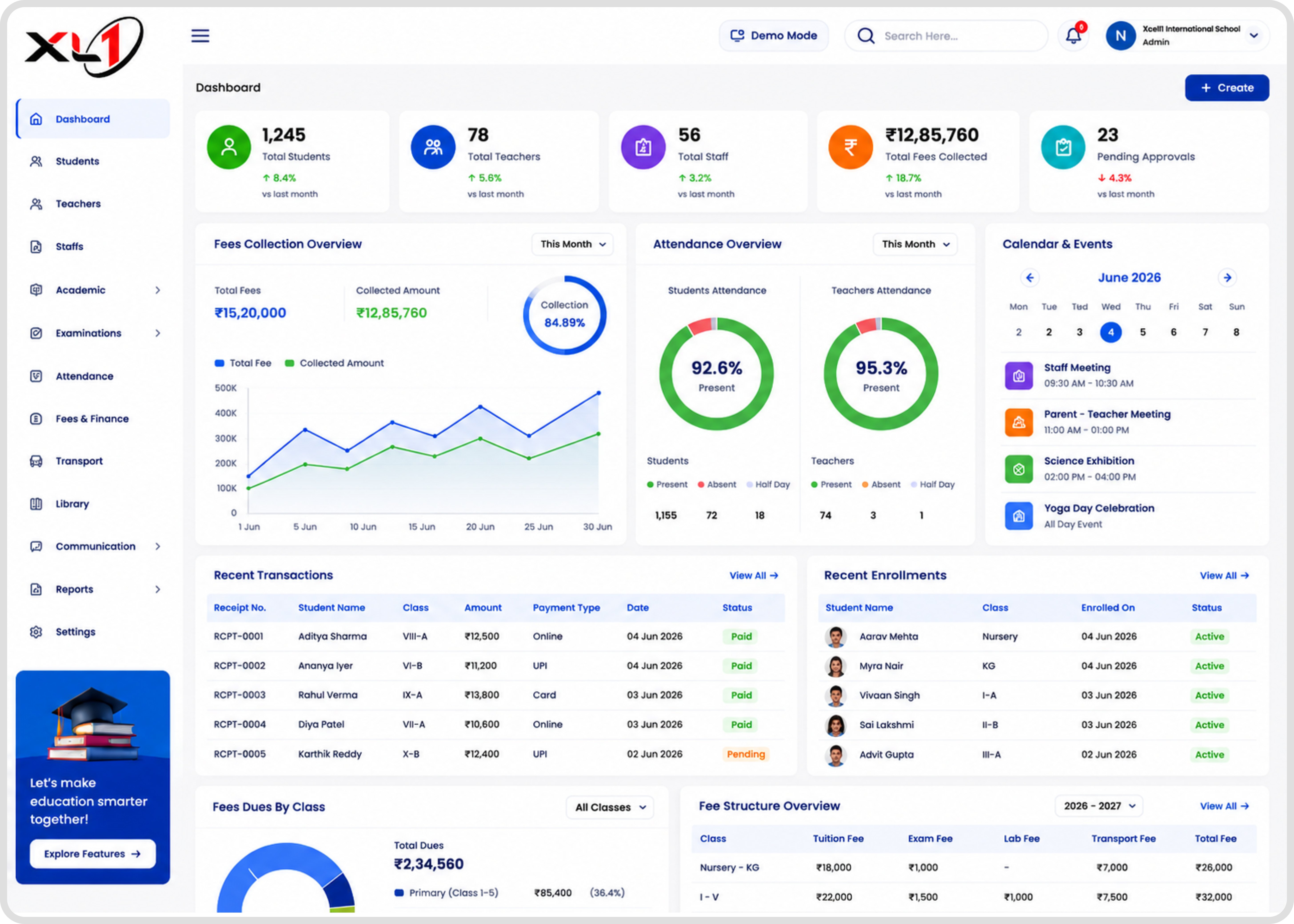 School ERP daily attendance dashboard